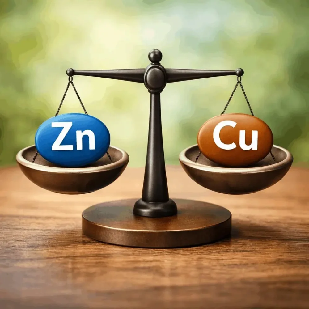 Znázornění synergie mezi zinkem a mědí při vyváženém příjmu minerálů