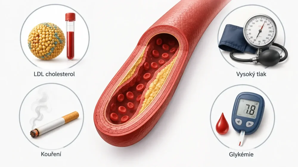LDL cholesterol, vysoký tlak, kouření a glykémie jako rizikové faktory aterosklerózy