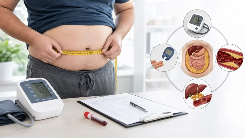 Měření obvodu pasu, krevního tlaku a glykémie při metabolickém syndromu