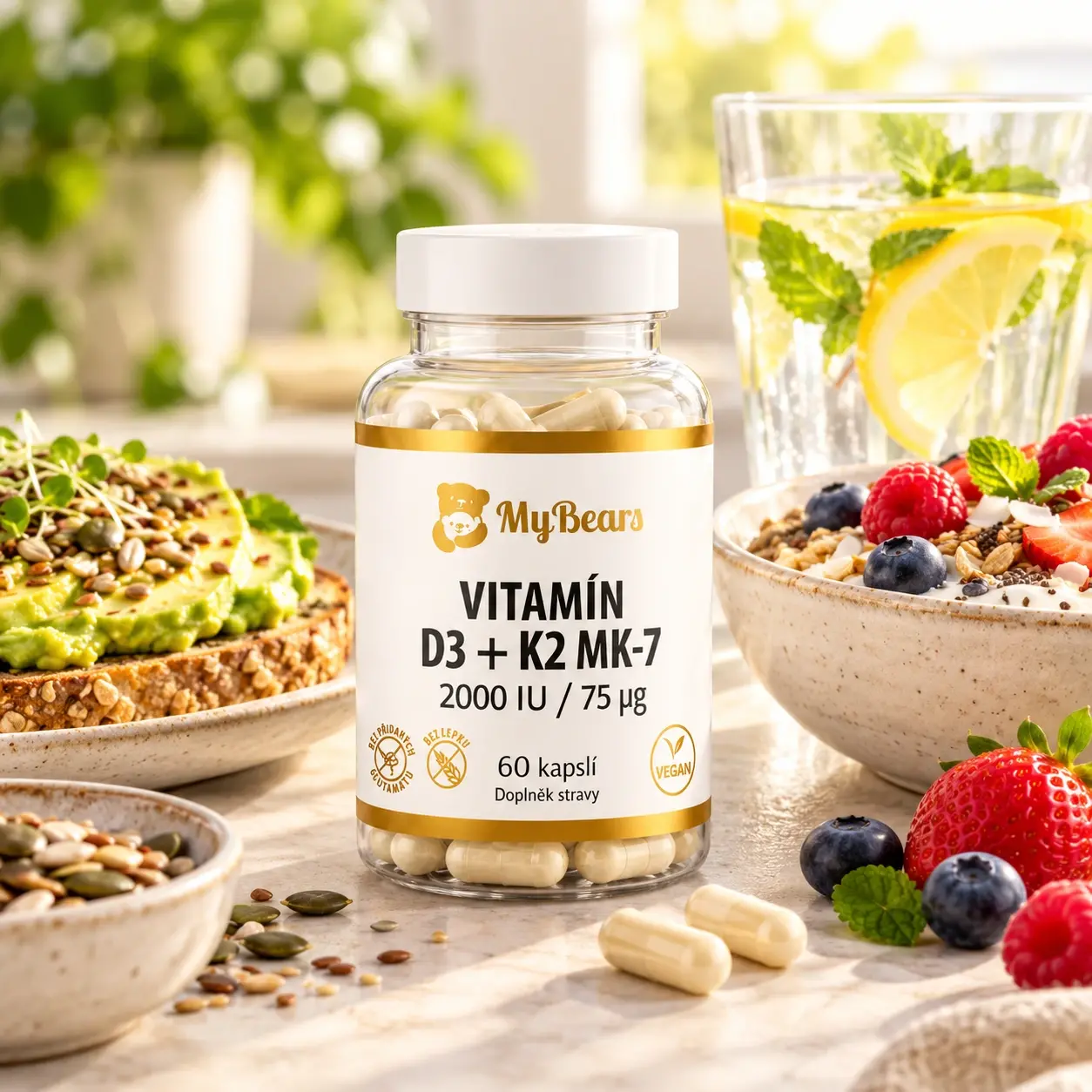MyBears Vitamín D3 + K2 MK-7 při snídani