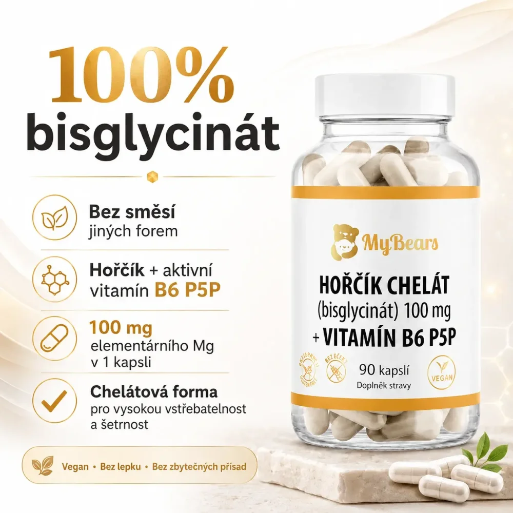Hořčík MyBears obsahuje pouze bisglycinát bez oxidu hořečnatého