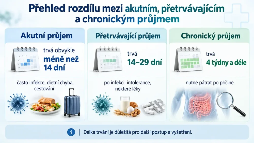 Prehľad rozdielu medzi akútnou, pretrvávajúcou a chronickou hnačkou
