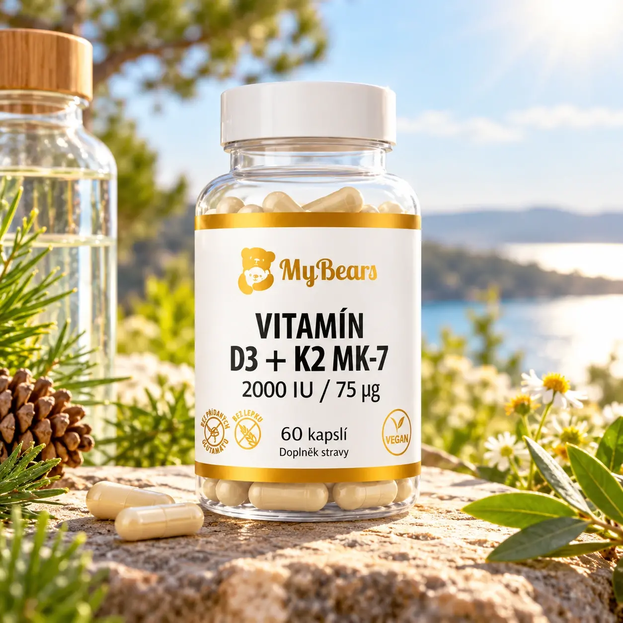 MyBears Vitamín D3 + K2 MK-7 v přírodě na slunci