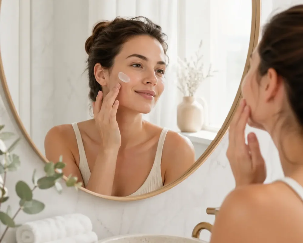 Žena sa stará o hydratáciu pokožky ako o súčasť každodennej beauty rutiny