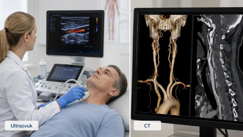 Lékařské vyšetření cév pomocí ultrazvuku a CT jako příklady diagnostiky aterosklerózy
