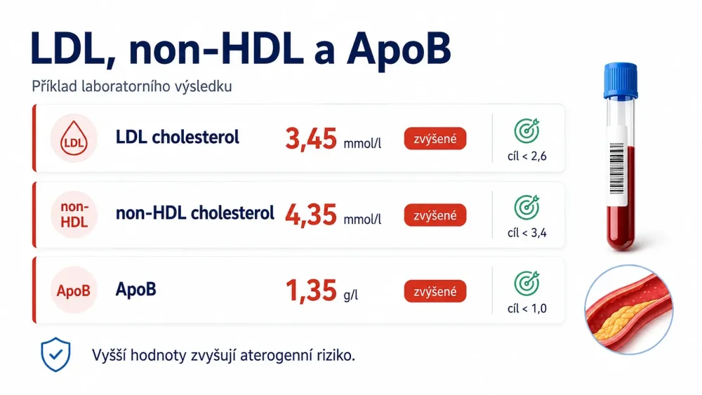 Laboratorní výsledek s LDL, non-HDL cholesterolem a ApoB